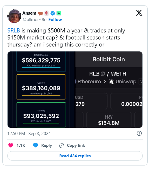 Ansem’s Post on RLB and GambleFi Garners 500K Views